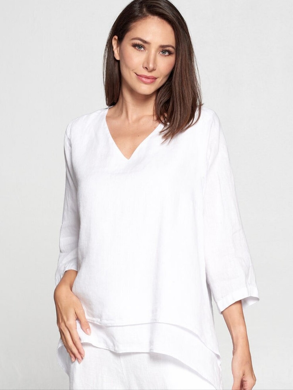 La Fixsun Linen V Neck Double Layer Top Sz Xl